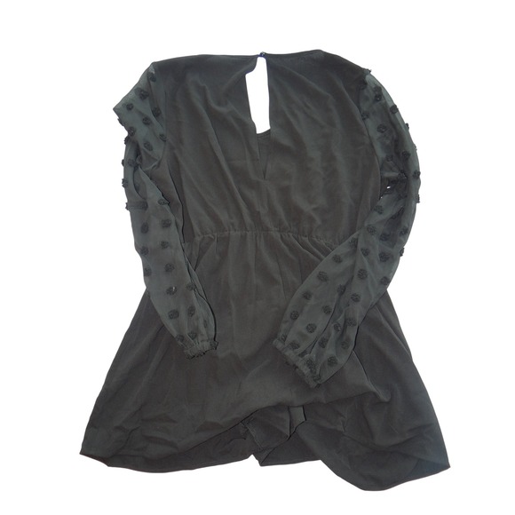 Shein Black‎ Textured Sleeve Romper Womens Long Sleeve V Neck Elastic Waist - Picture 4 of 5